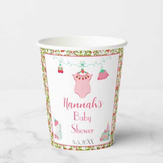 模様ベビーシャワー付きイチゴベビー衣装 紙コップ (裏面)