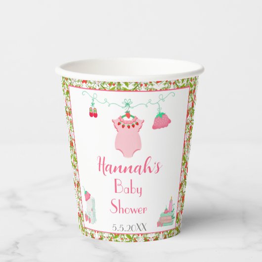 模様ベビーシャワー付きイチゴベビー衣装 紙コップ (正面)