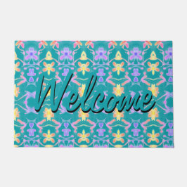 模様モダン付きターコイズドアマかわいらしット ドアマット