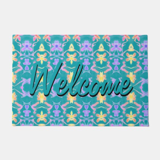 模様モダン付きターコイズドアマかわいらしット ドアマット (正面)