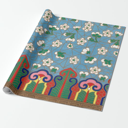 模様中国の包み紙青及び赤 ラッピングペーパー (アンロールド)
