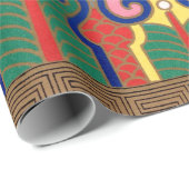 模様中国の包み紙青及び赤 ラッピングペーパー (ロールコーナー)