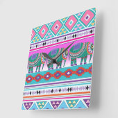 模様付きアステカの象 スクエア壁時計 (傾斜)