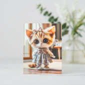 模様入りのドレスを着た子猫 インドア シーズンポストカード (スタンド正面)