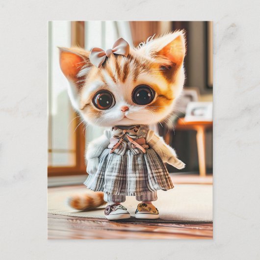 模様入りのドレスを着た子猫 インドア シーズンポストカード (正面)