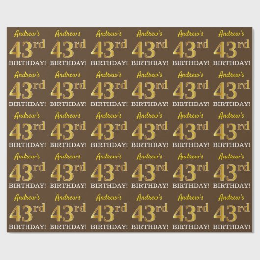 模造ゴールド調の文字で"43歳の誕生日" ラッピングペーパー (フラット)