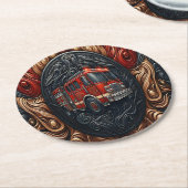 模造皮付消防車 ラウンドペーパーコースター (アングル)