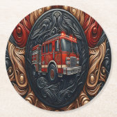 模造皮付消防車 ラウンドペーパーコースター (正面)