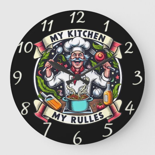 権威を主張する料理長 ラージ壁時計 (正面)