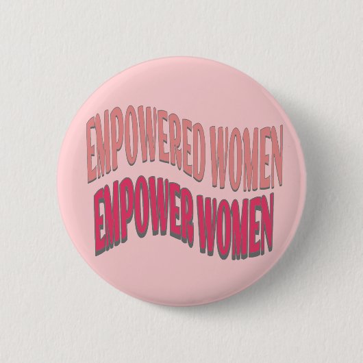 権限のある女性は引用文ピンクの桃の赤文字を力づける 缶バッジ (正面)