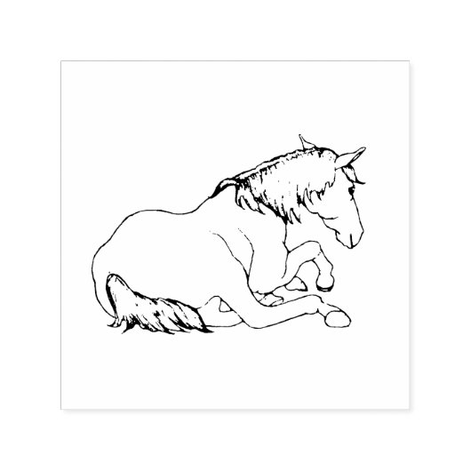 横たわる可愛い馬の線画 セルフインキングスタンプ (デザイン)