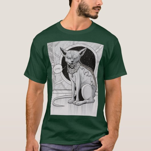 横たわる猫のサーガ モンスターボーイ 楽しい Tシャツ (正面)