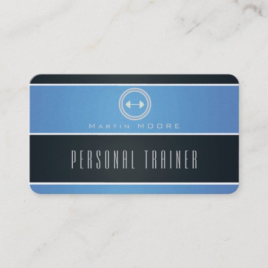 横のストライプなリボンの空および濃紺 名刺 (正面)