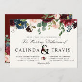 横のバーガンディの花束|の花柄| 招待状 (正面/裏面)