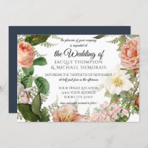 横の濃紺のアイボリーのヴィンテージの花の結婚式