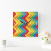 横カラフル面ジグザグストライプ線 スクエア壁時計 (ホーム)