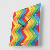 横カラフル面ジグザグストライプ線 スクエア壁時計 (傾斜)