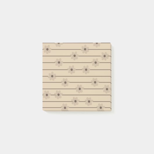 横ストライプ ブラウンカーキ フラワー Y2K パターン ポストイット (正面)