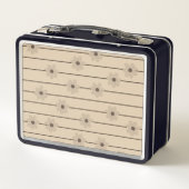 横ストライプ ブラウンカーキ フラワー Y2K パターン メタルランチボックス (裏面)