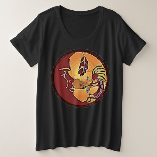 横ボタン – ココペリムーンフェザー1 プラスサイズTシャツ (デザイン正面)