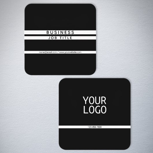 横モダンストライプミニマル白黒 スクエア名刺