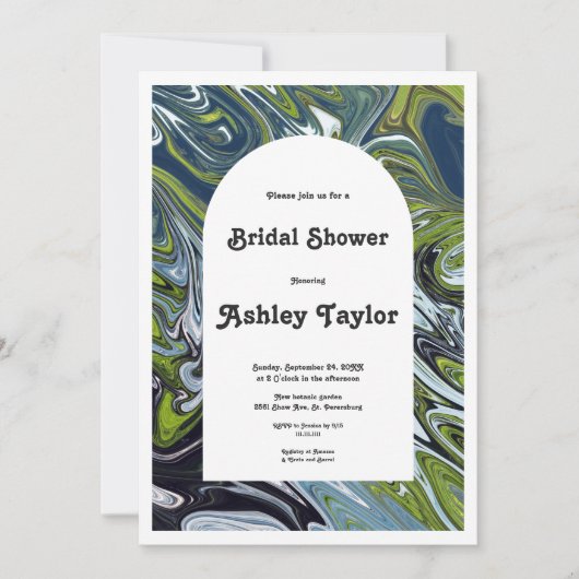 横モダン景抽象芸術芸術的ブライダルシャワー 招待状 (正面)