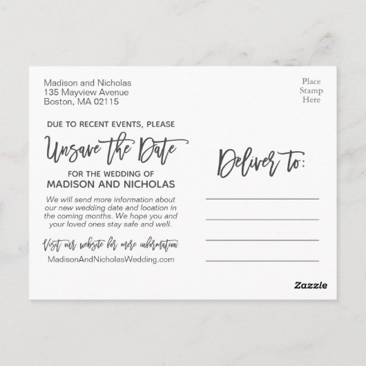 横写真結婚の日付はがきの保存を解除 ポストカード (裏面)