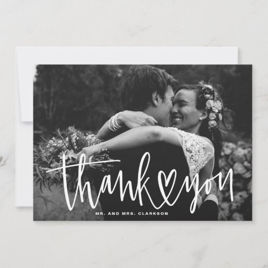 横向きハートで手書き結婚する サンキューカード (正面)