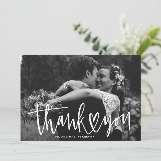 横向きハートで手書き結婚する サンキューカード (スタンド正面)