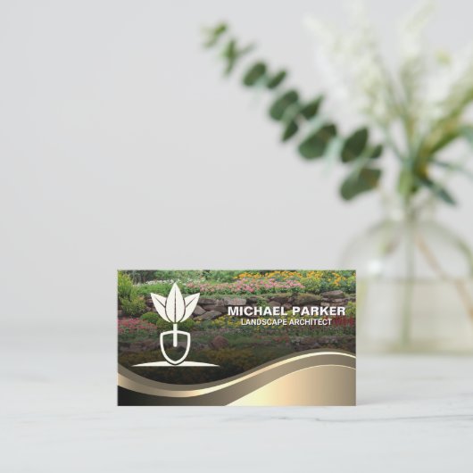 横向きロゴ | 庭園の背景 名刺 (スタンド正面)