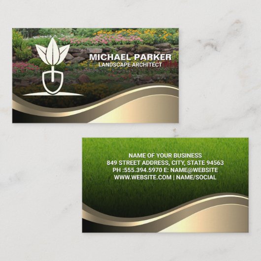 横向きロゴ | 庭園の背景 名刺 (正面/裏面)