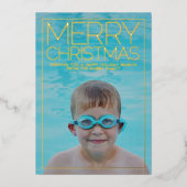 横向き写真 – メリークリスマスアクアブルー金ゴールド 箔シーズンカード (正面)