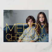 横向き写真 – Merry Christmas Blue Water color 箔シーズンカード (正面)