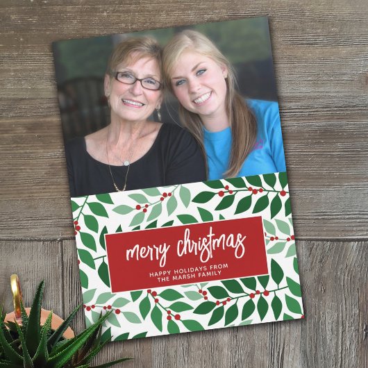 横向き写真 – Merry Christmas Botanical Red シーズンカード