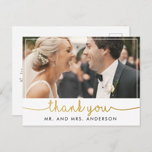 横向き結婚写真感謝していのレタリング ポストカード (正面/裏面)