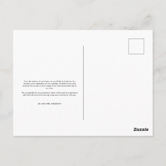 横向き結婚写真感謝していのレタリング ポストカード (裏面)