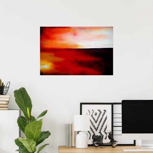 横向き赤抽象芸術四角形アートプリントポスター ポスター (ホームオフィス)