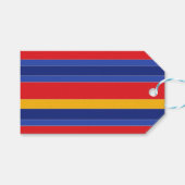 横向エレガントき赤青黄、シルバーストライプ色 ギフトタグ (正面(横))