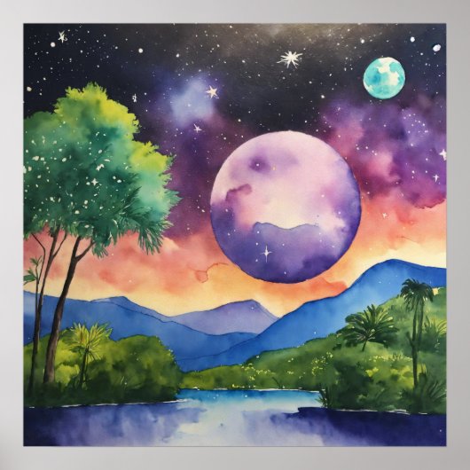 横向カラフルき水彩壁ポスター ポスター (正面)