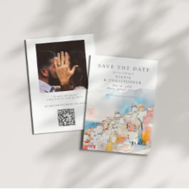 横向カラフル地中海のき写真結婚の セーブザデート