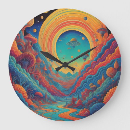 横向サイケデリックきの旅 ラージ壁時計 (正面)