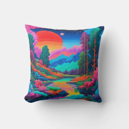 横向サイケデリックきピンク・グリーン・アート クッション