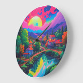 横向サイケデリック日本のきアート ラージ壁時計 (傾斜)