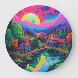 横向サイケデリック日本のきアート ラージ壁時計