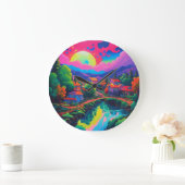 横向サイケデリック日本のきアート ラージ壁時計 (ホーム)