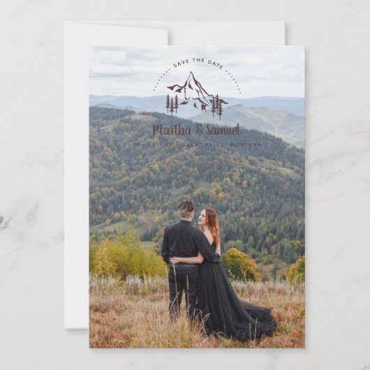 横向ファンシー素朴き山ロマンチックな写真 セーブザデート (正面)