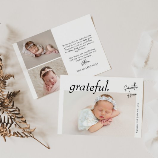 横向ミニマルモダンきベビー写真誕生 案内状