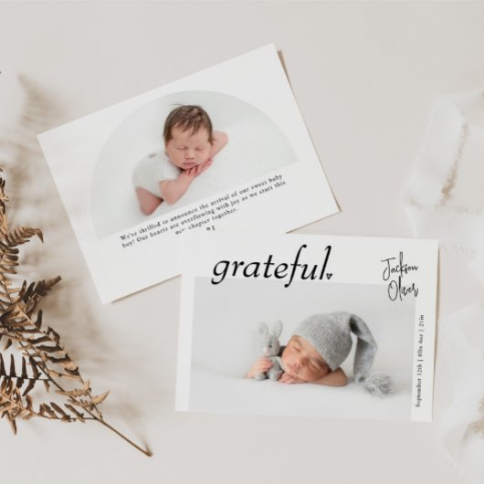 横向ミニマルモダンきベビー写真誕生 案内状