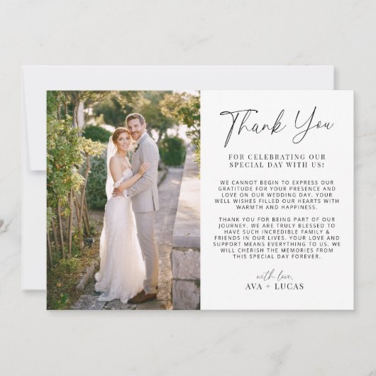 横向ミニマルモダンき結婚の写真 サンキューカード (正面)