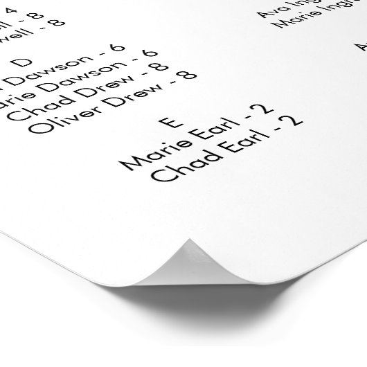 横向モダンきアルファベットのシーティングプランのスクリプト ポスター (角)